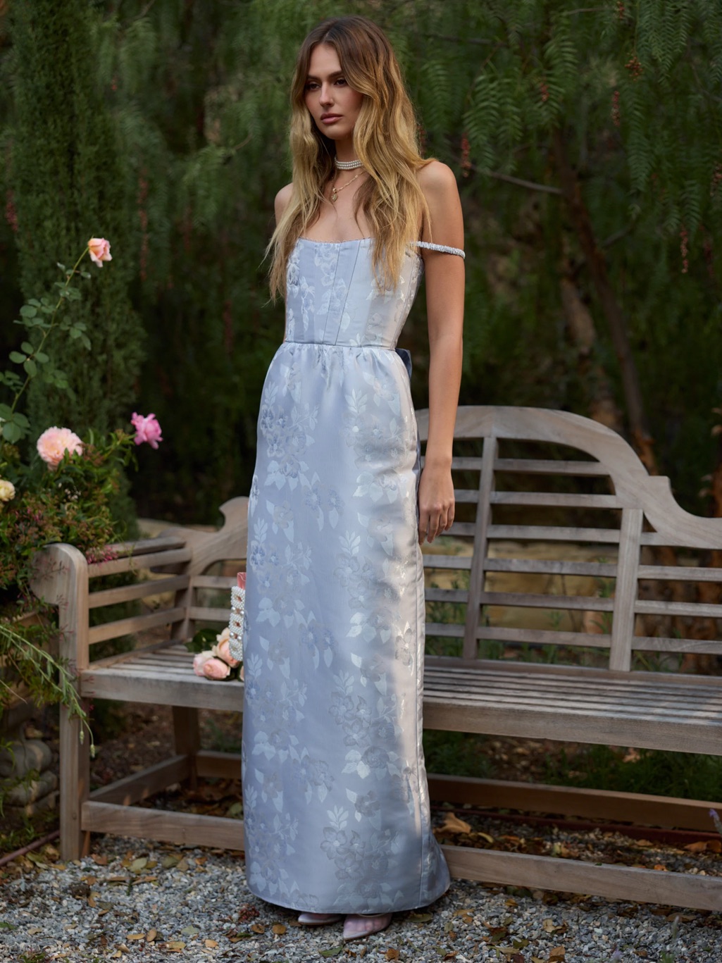 V. Chapman - The Cheryl Dress In Icelandic Blue Baroque Floral — image 2 of 5
